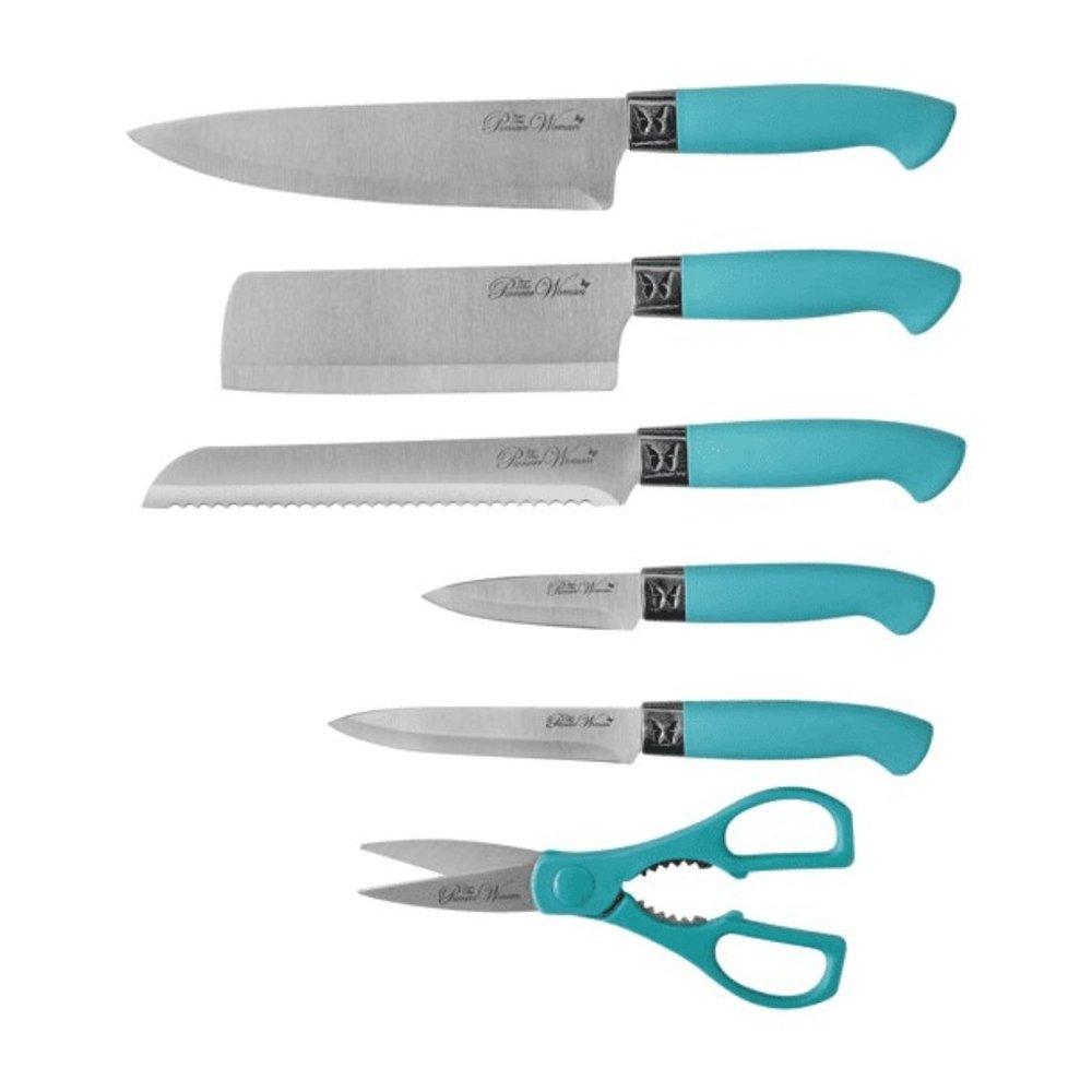 NWT The Pioneer Woman Sweet Rose 11-Pc Stainless Steel Knife Block Set in Teal - Picture 4 of 5
